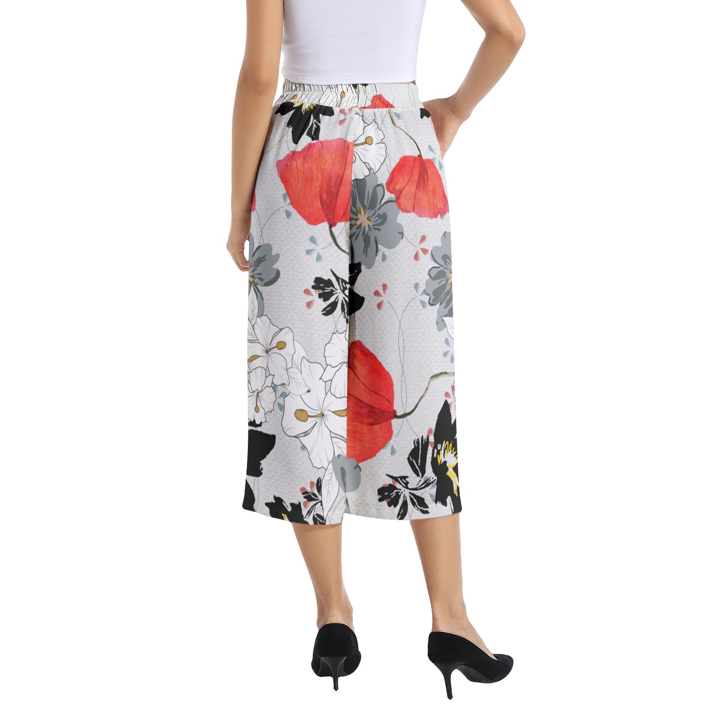 Elastic Waist Capris Wide Leg Pant