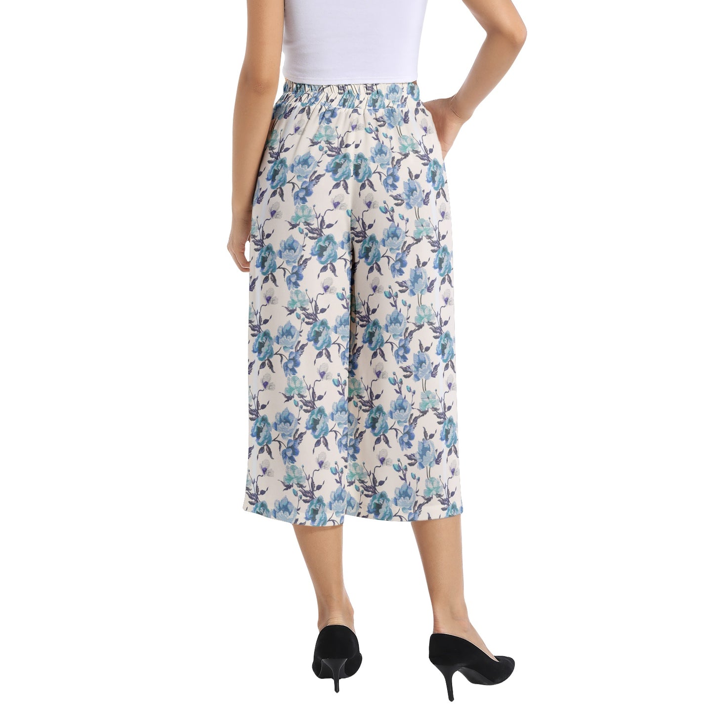 Elastic Waist Capris Wide Leg Pant