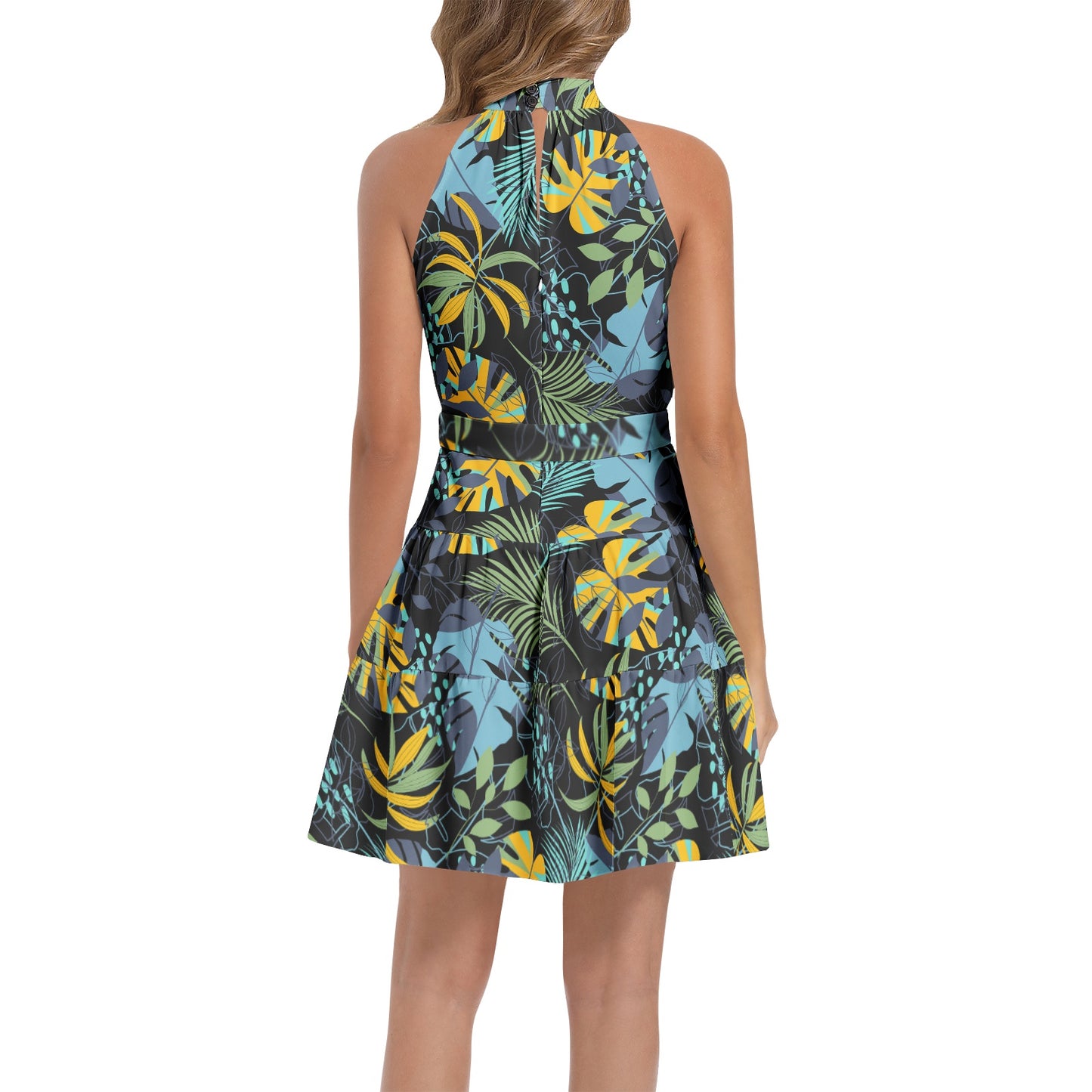 Ruffle Hem Belted Halter Dress