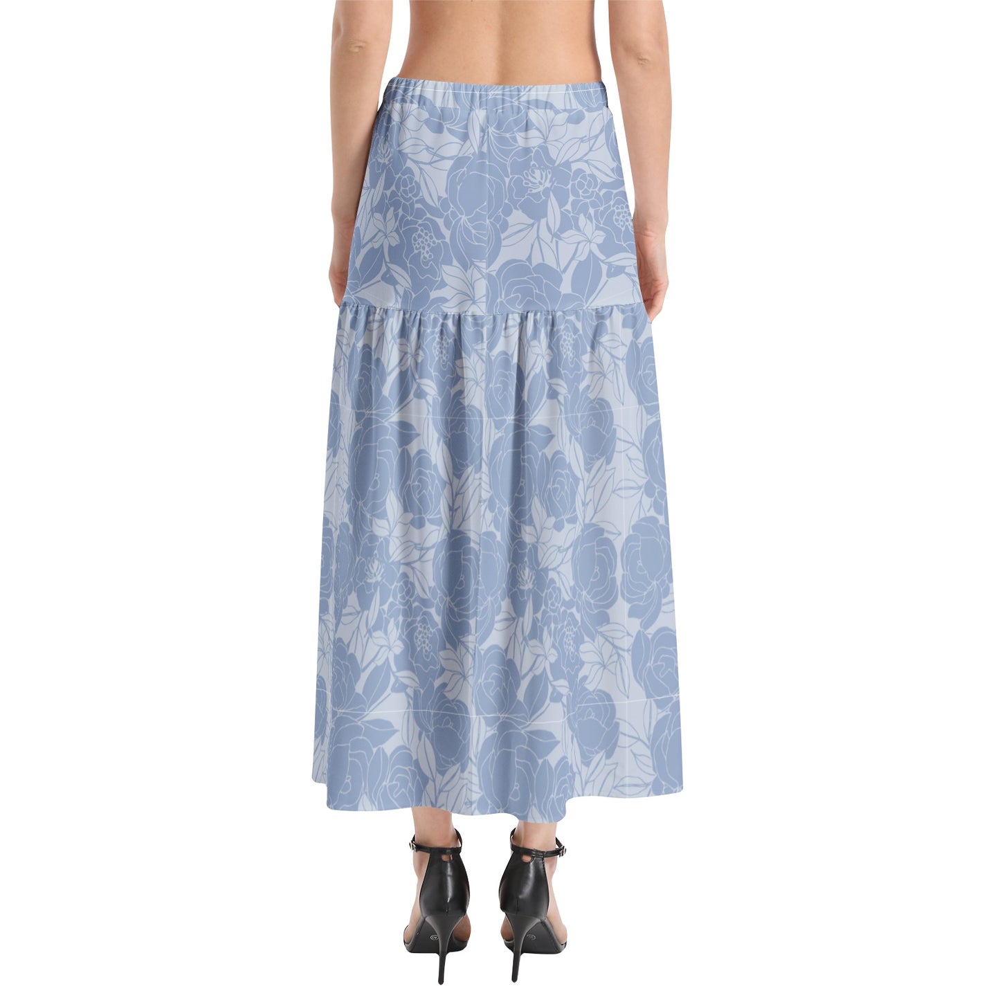 Elastic Waist Ruffle Slit Hem Skirt