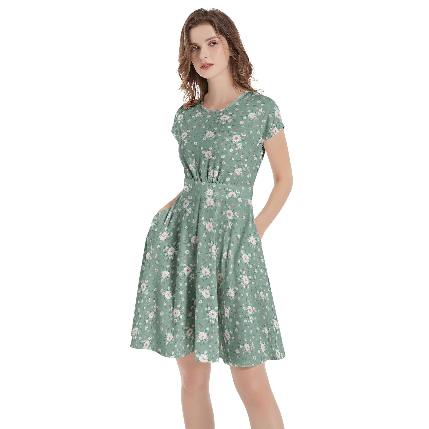 Short Sleeve Casual A-Line Midi Dress