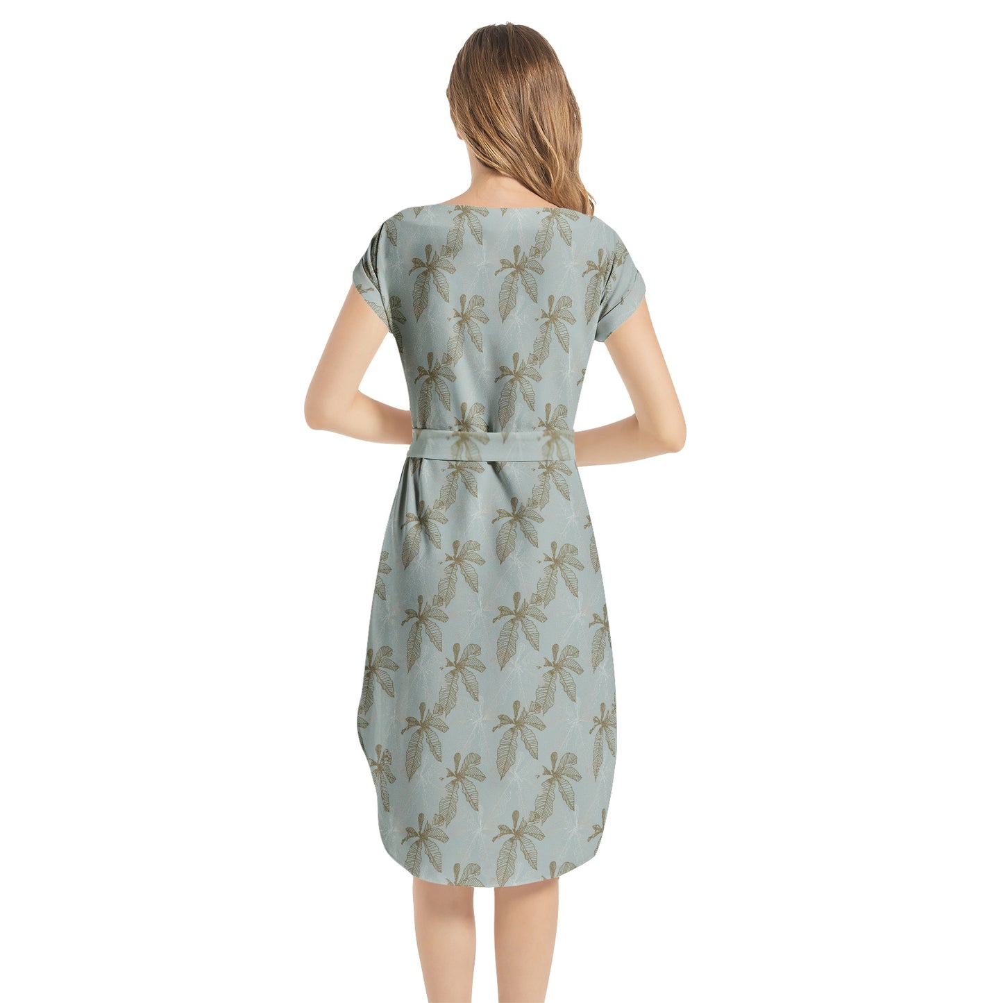 Notched Neck Belted Dress