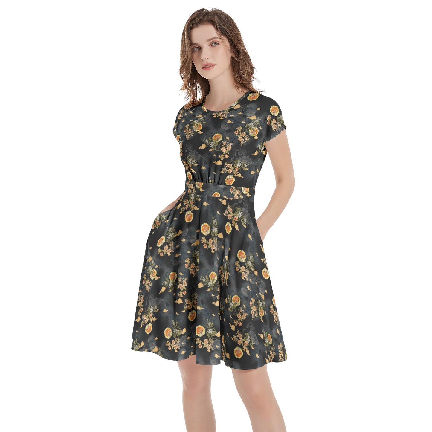Short Sleeve Casual A-Line Midi Dress