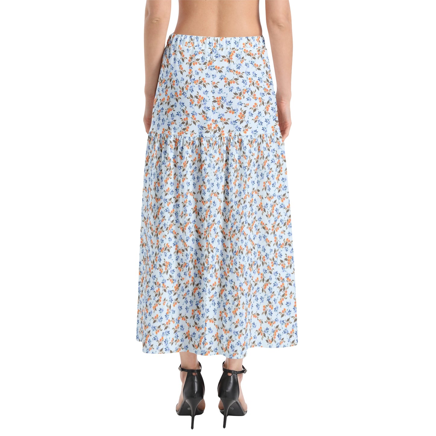 Elastic Waist Ruffle Slit Hem Skirt