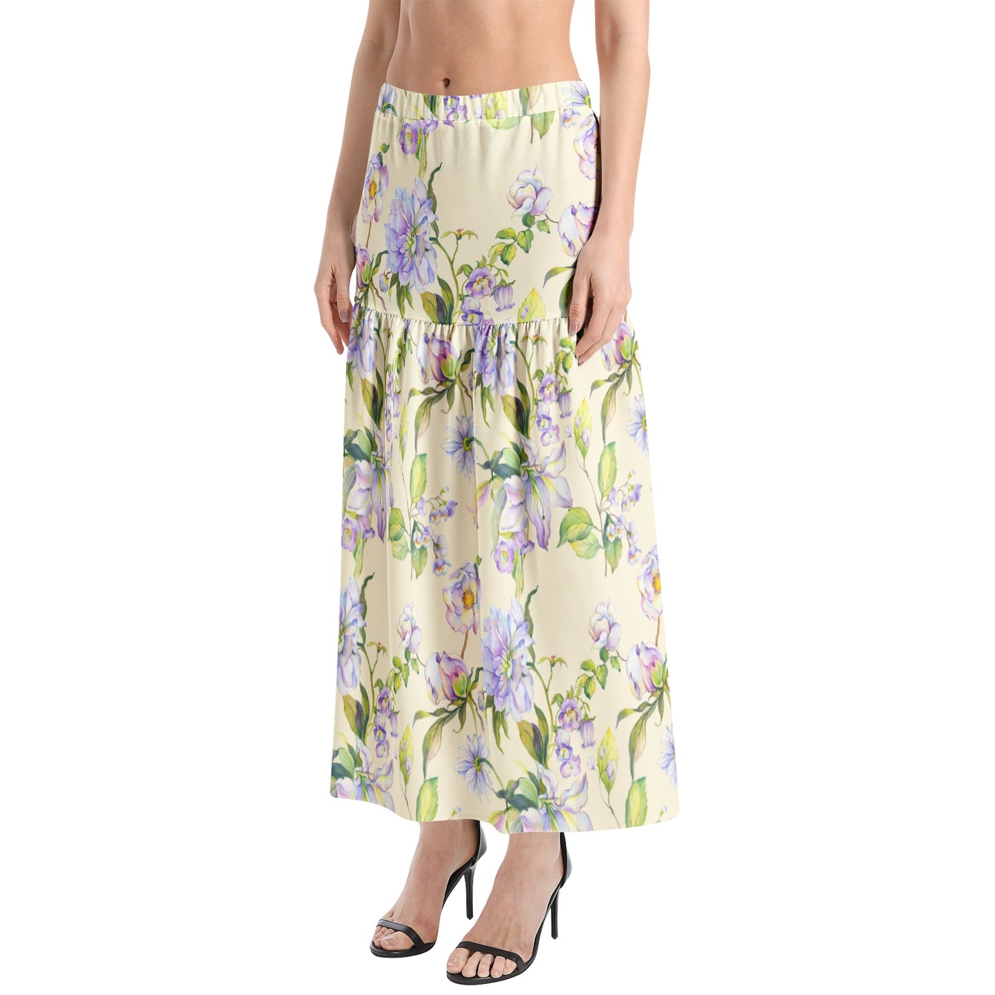 Elastic Waist Ruffle Slit Hem Skirt