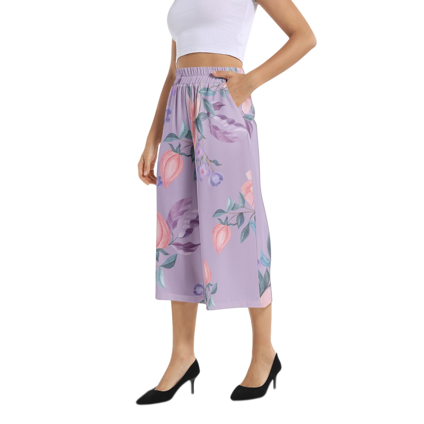 Elastic Waist Capris Wide Leg Pant