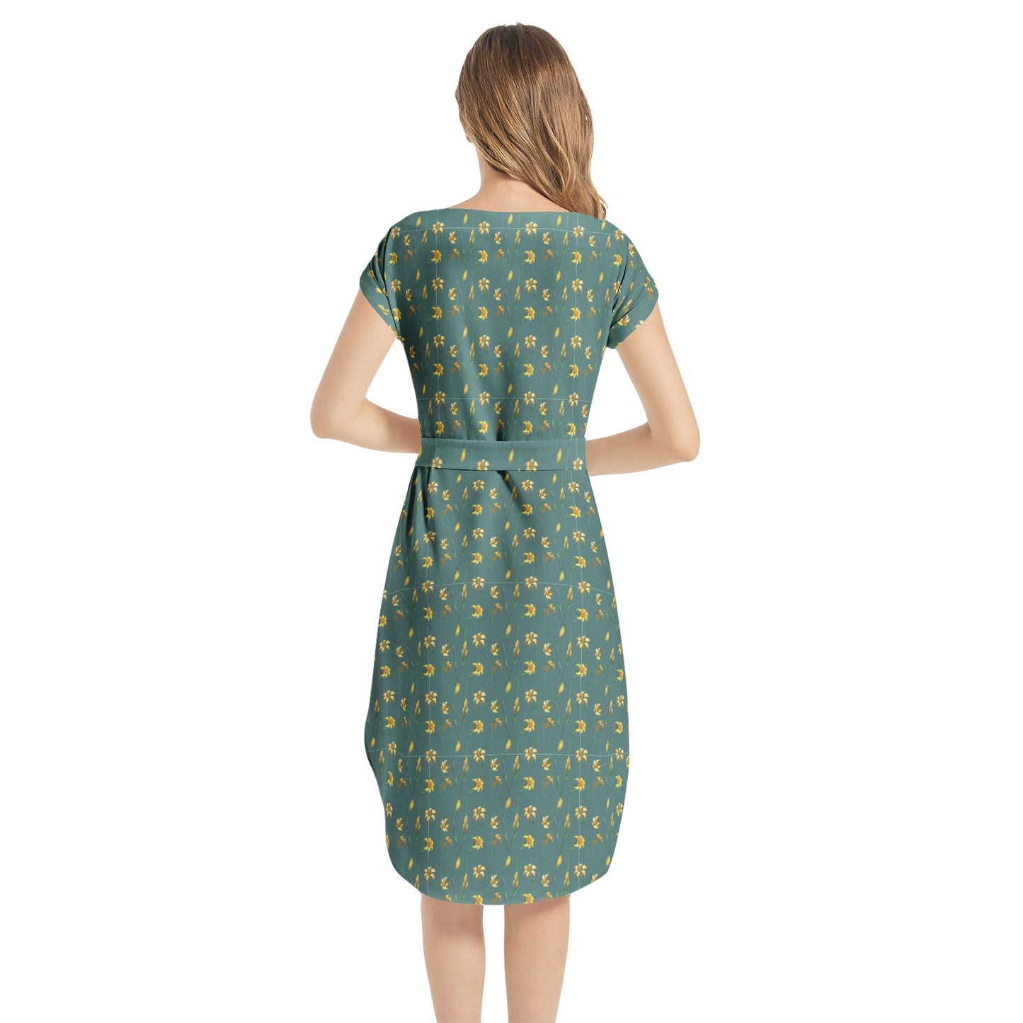 Notched Neck Belted Dress