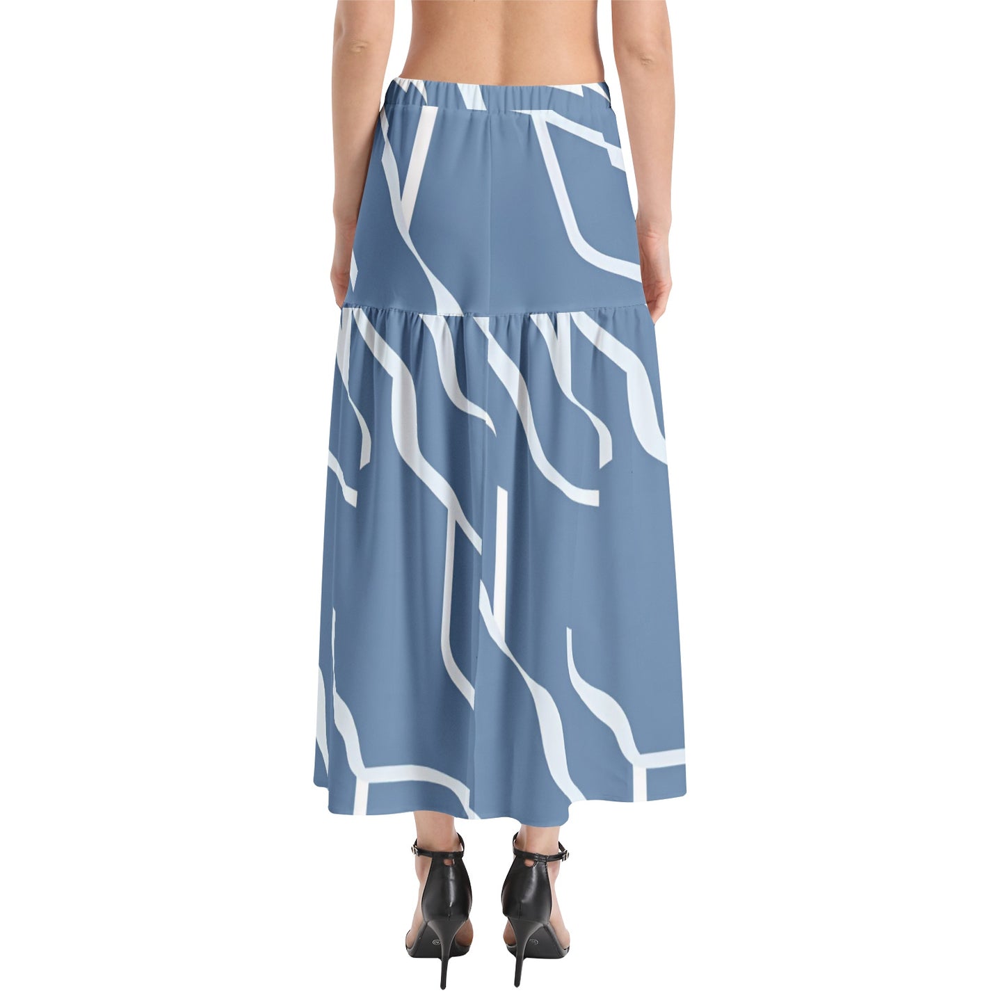 Elastic Waist Ruffle Slit Hem Skirt