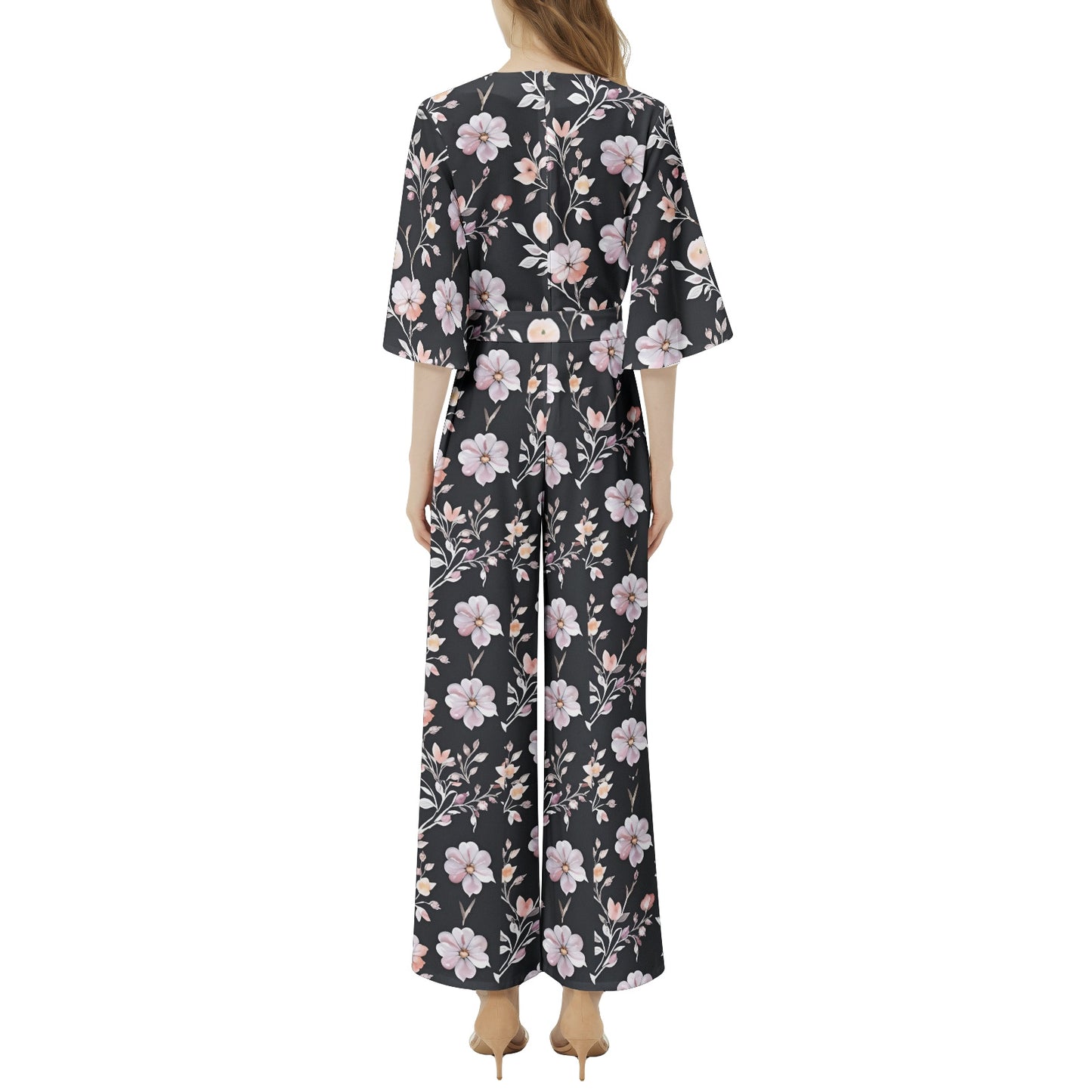 Dolman Sleeve Belted Wide Leg Jumpsuit