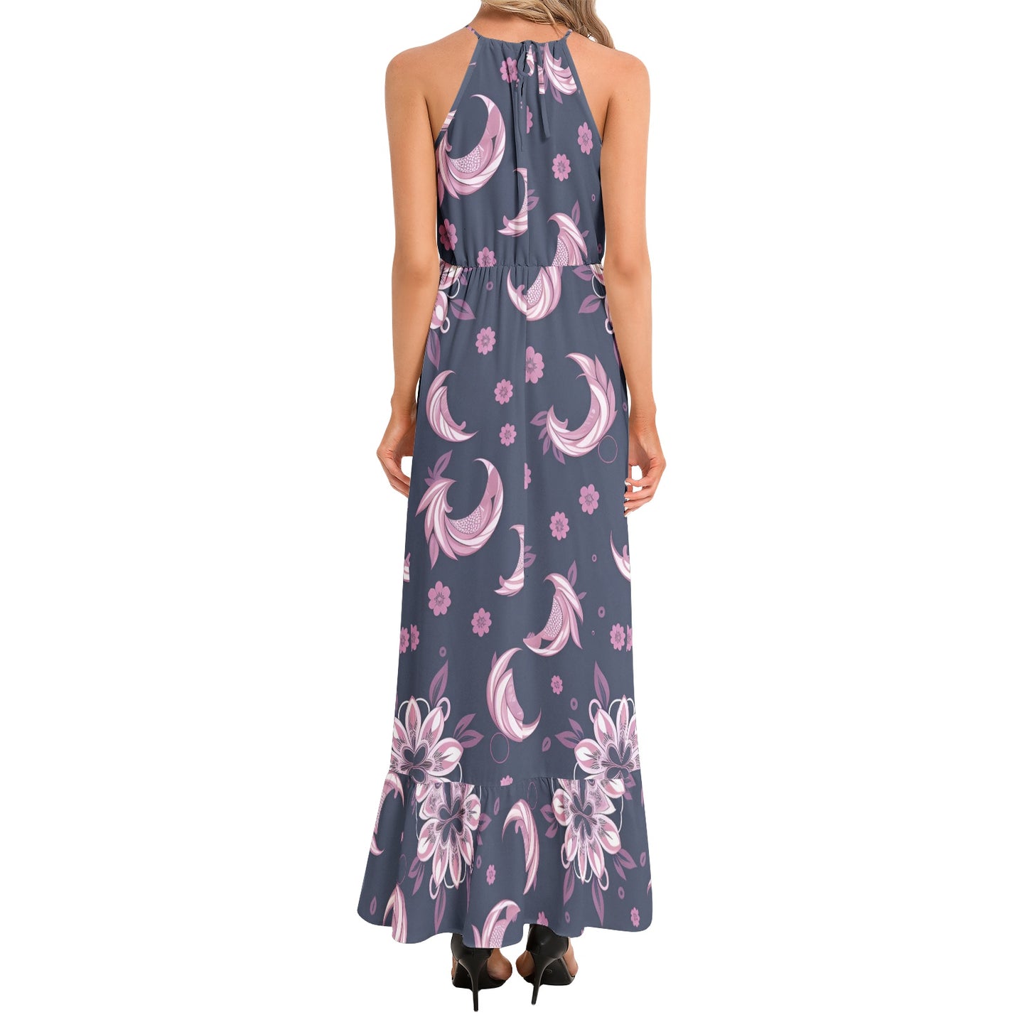 Ruffle Hem Halter Neck Maxi Dress