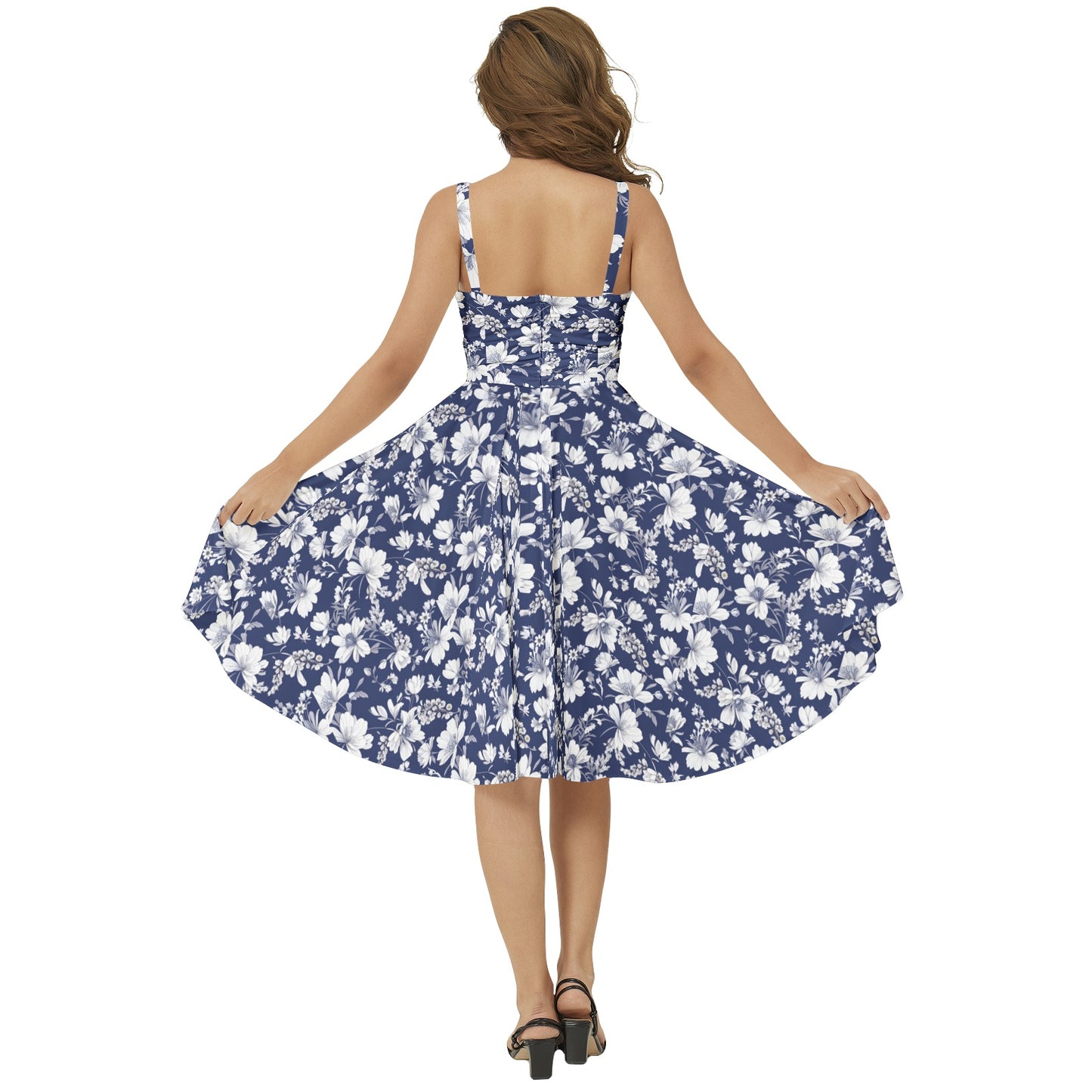 Sleeveless Square Neck Flare Hem Midi Dress