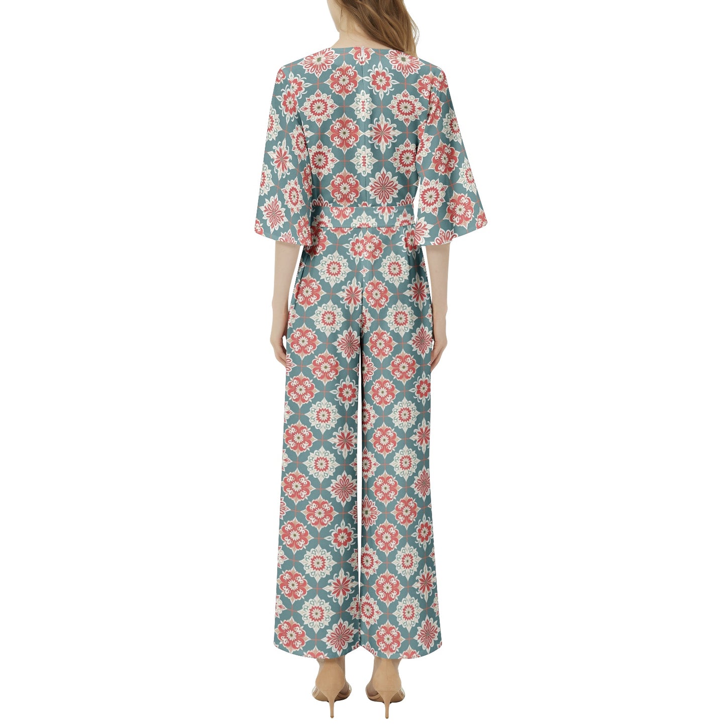 Dolman Sleeve Belted Wide Leg Jumpsuit