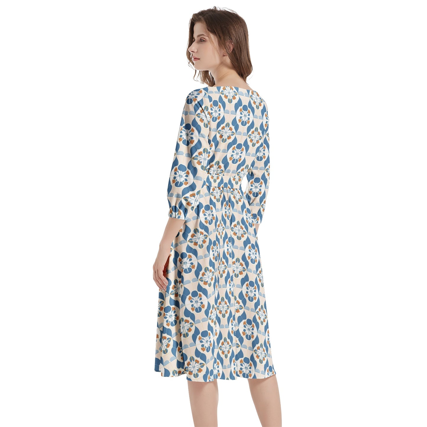 Boat Neck Belted Flared Dress