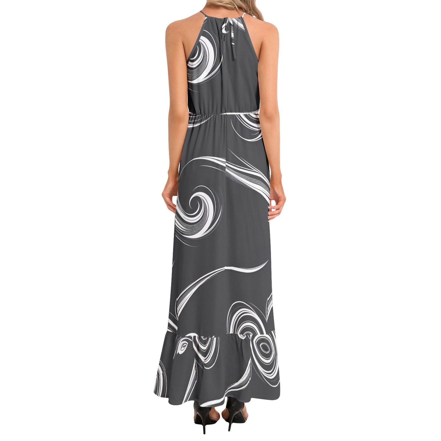 Ruffle Hem Halter Neck Maxi Dress