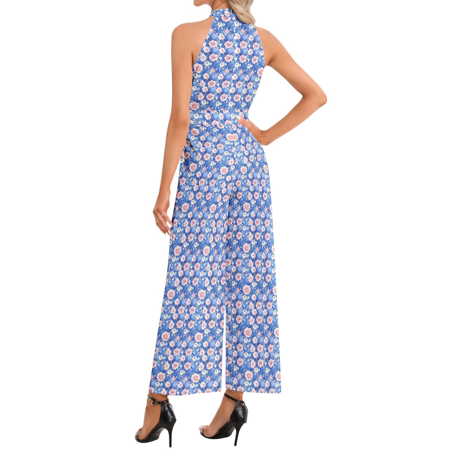 Halter Neck Buckle Belted Jumpsuit