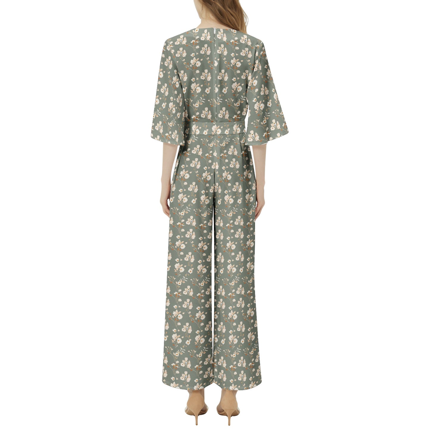 Dolman Sleeve Belted Wide Leg Jumpsuit