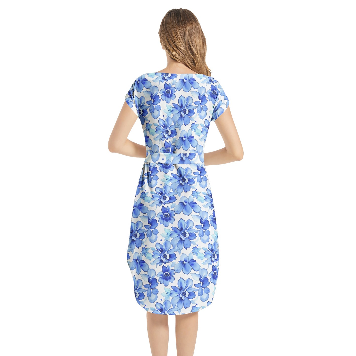 Notched Neck Belted Dress