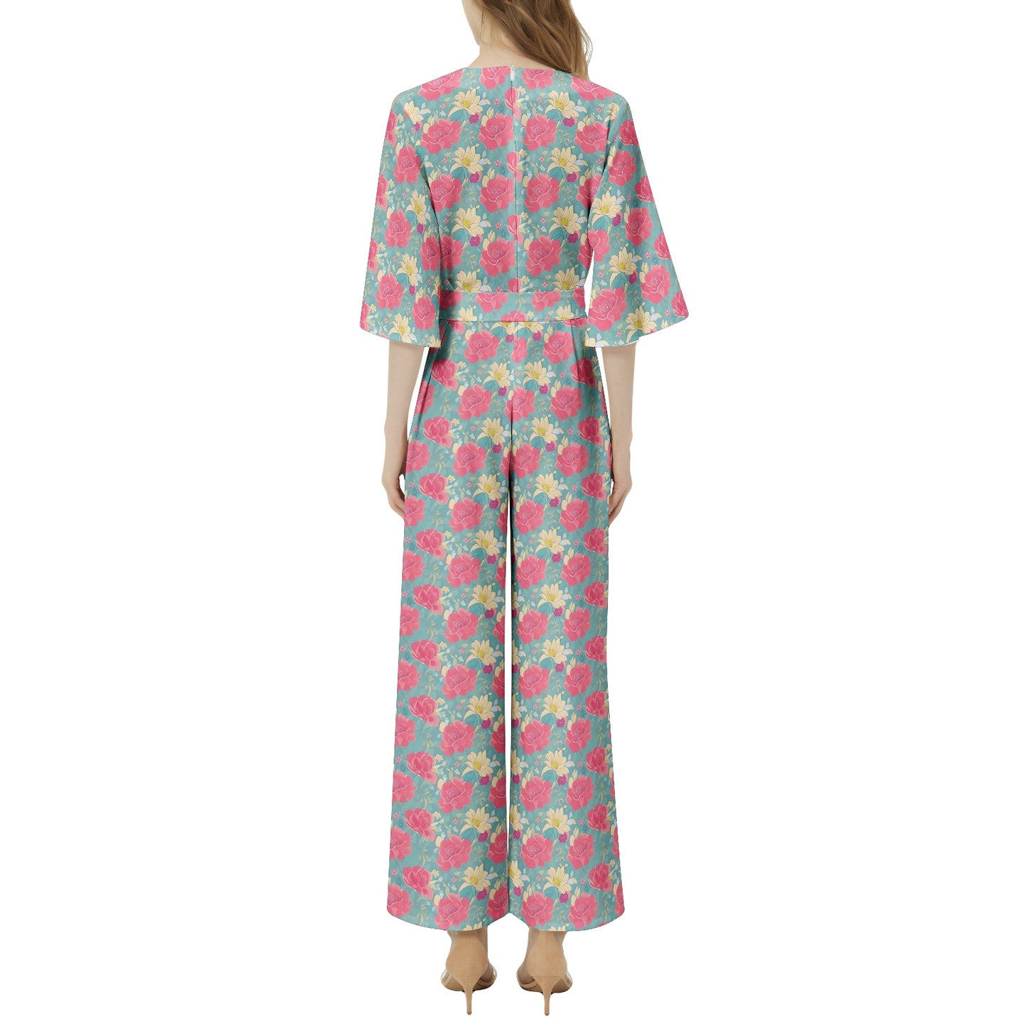 Dolman Sleeve Belted Wide Leg Jumpsuit