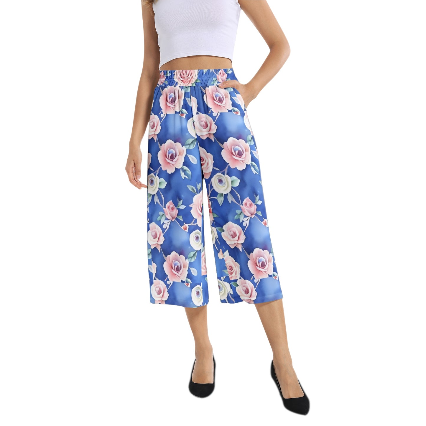 Elastic Waist Capris Wide Leg Pant