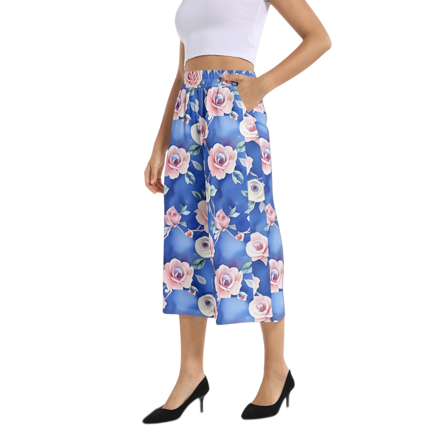 Elastic Waist Capris Wide Leg Pant