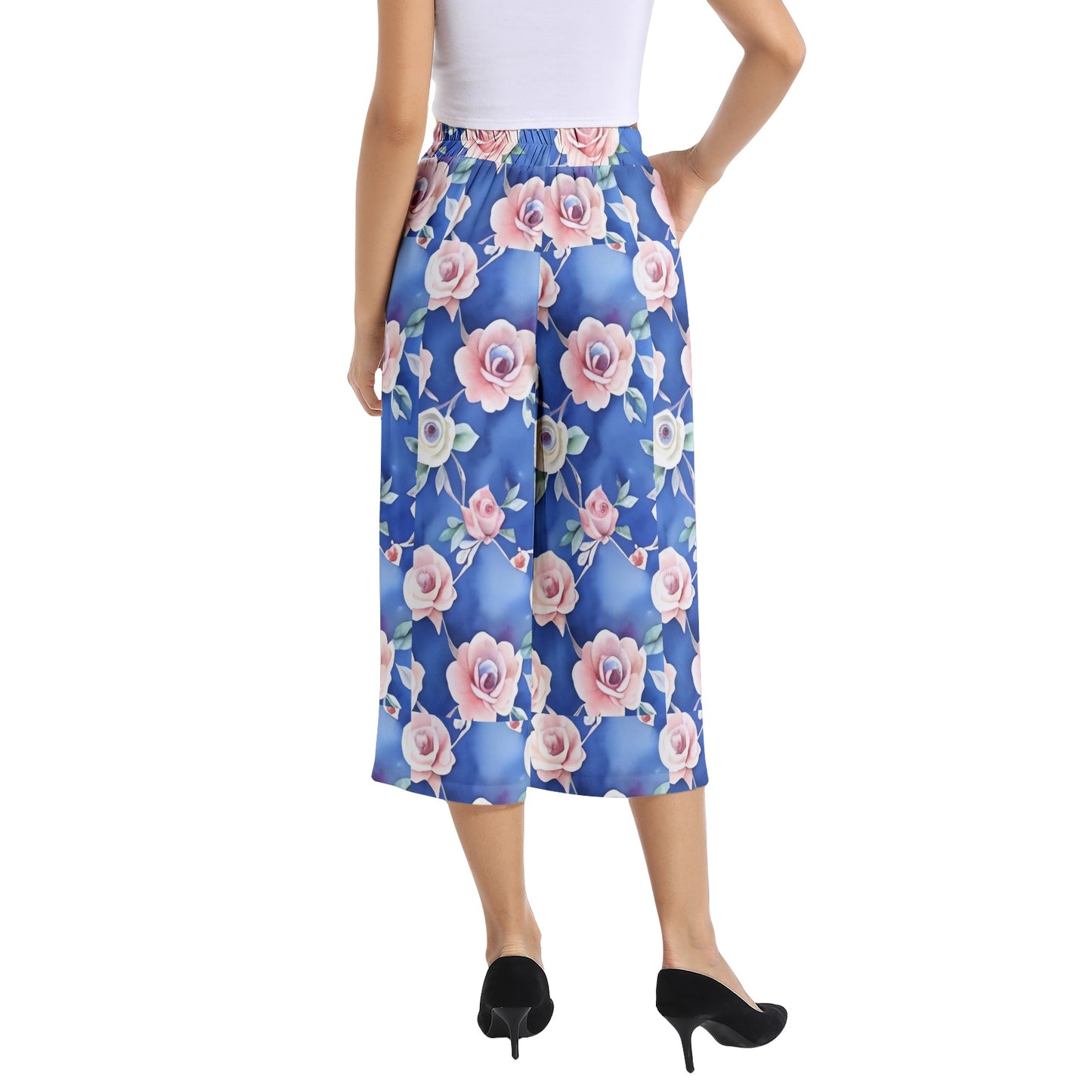Elastic Waist Capris Wide Leg Pant