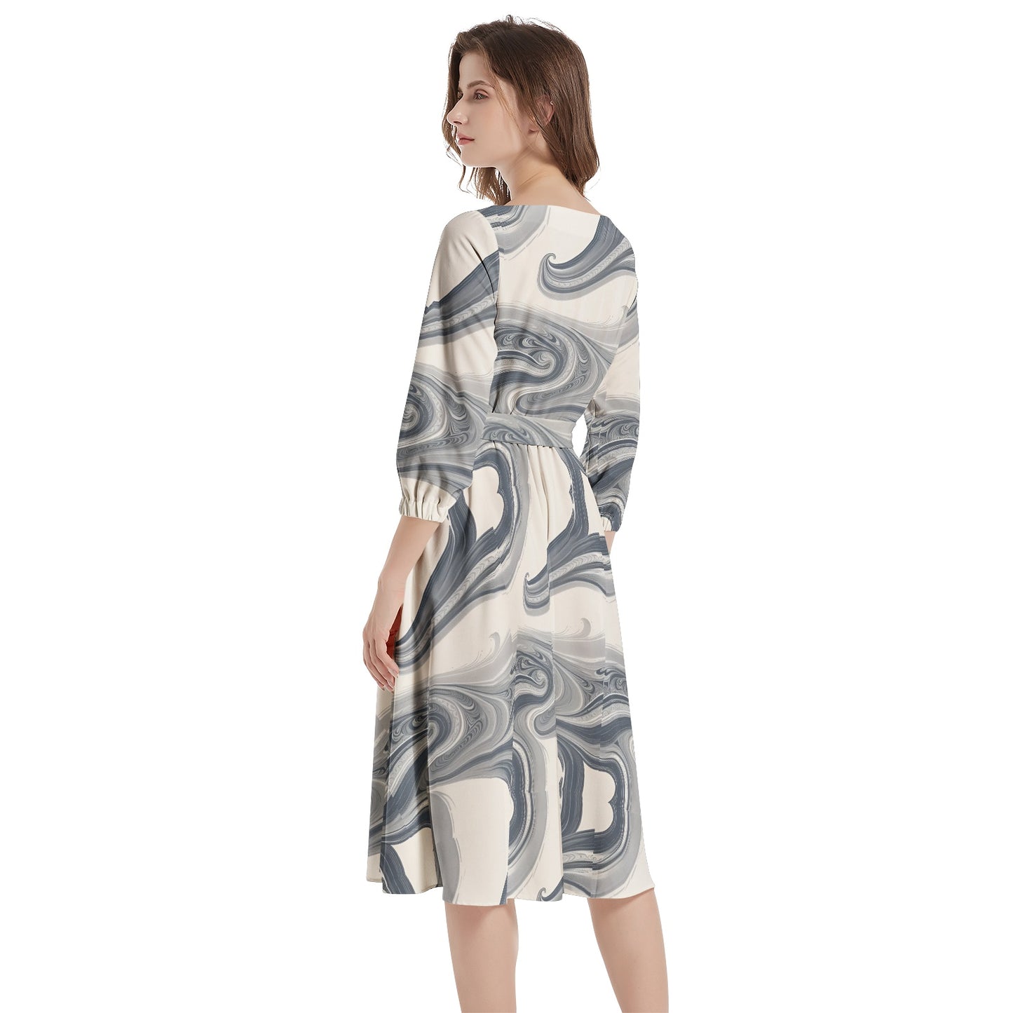 Boat Neck Belted Flared Dress