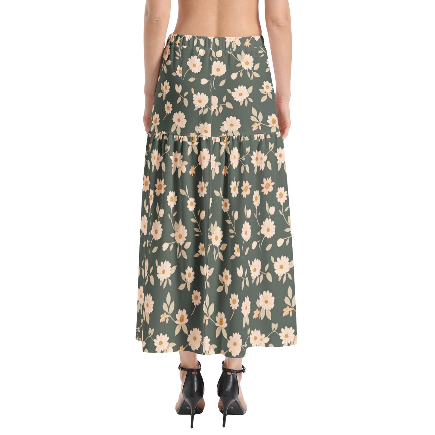 Elastic Waist Ruffle Slit Hem Skirt