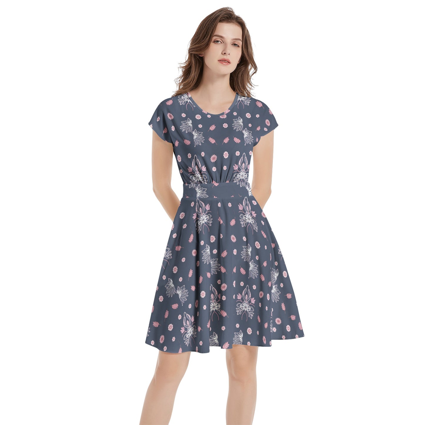 Short Sleeve Casual A-Line Midi Dress