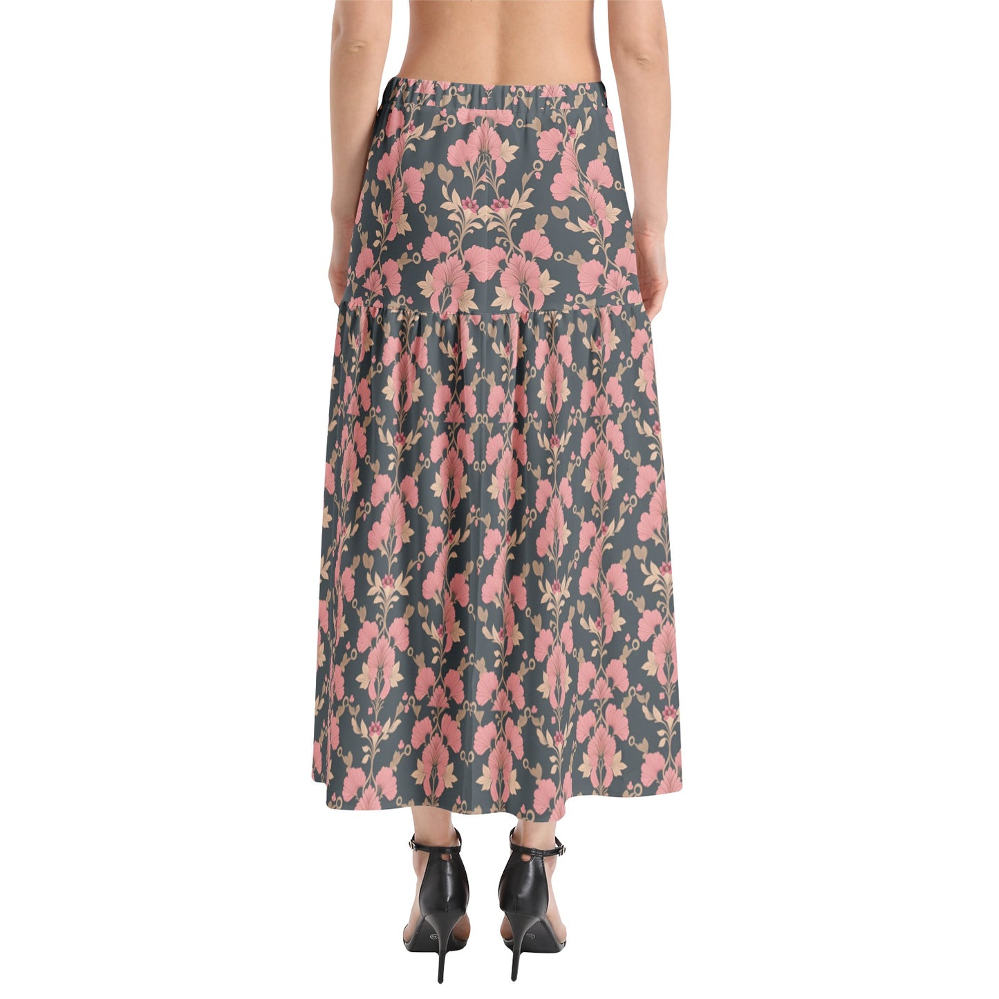 Elastic Waist Ruffle Slit Hem Skirt