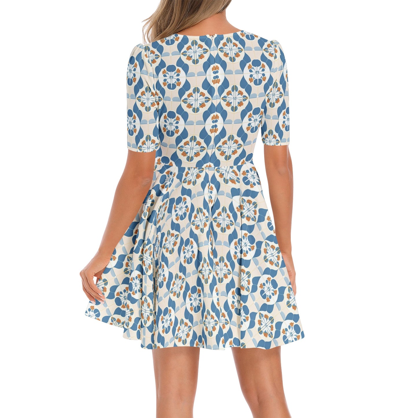 Short Sleeve Ruched Bust Flared Hem Dress