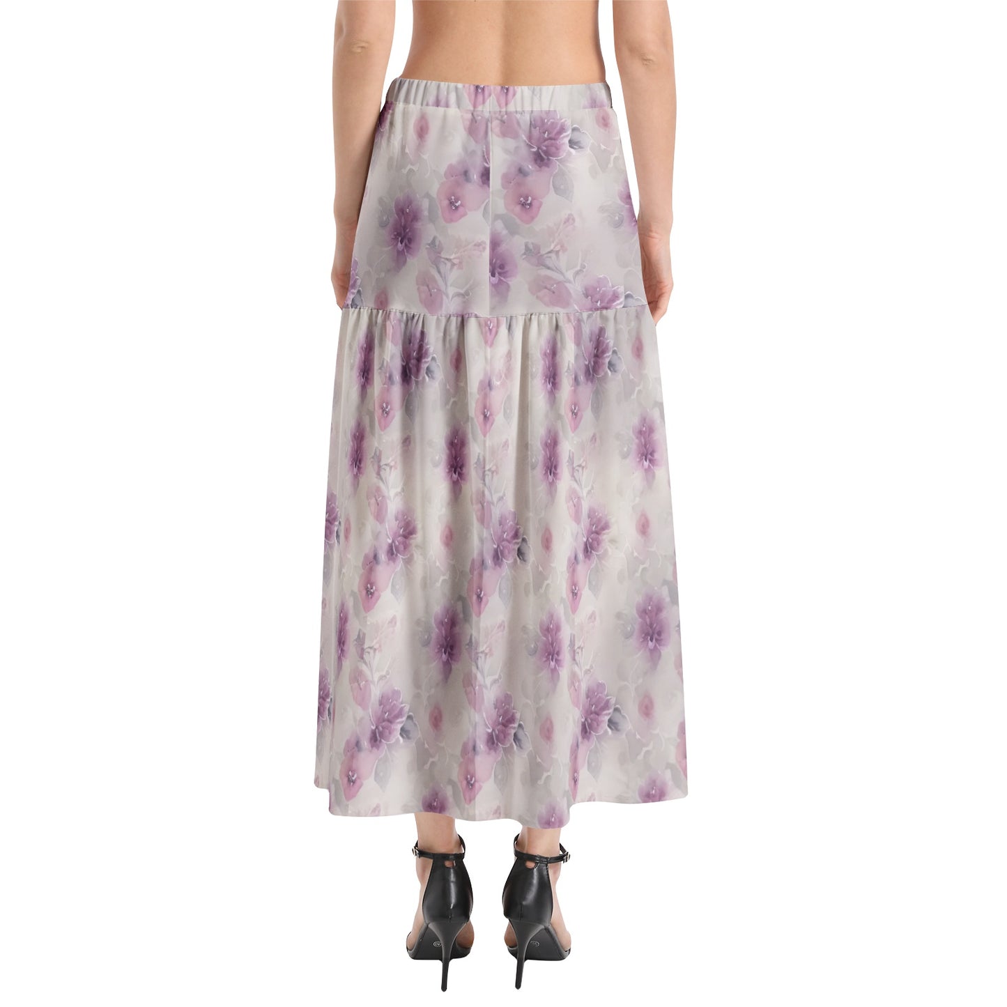 Elastic Waist Ruffle Slit Hem Skirt