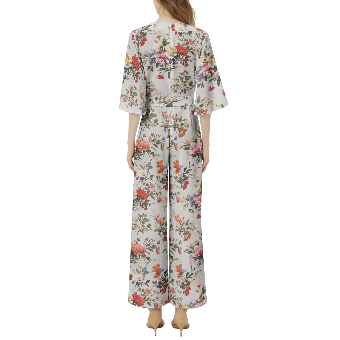 Dolman Sleeve Belted Wide Leg Jumpsuit