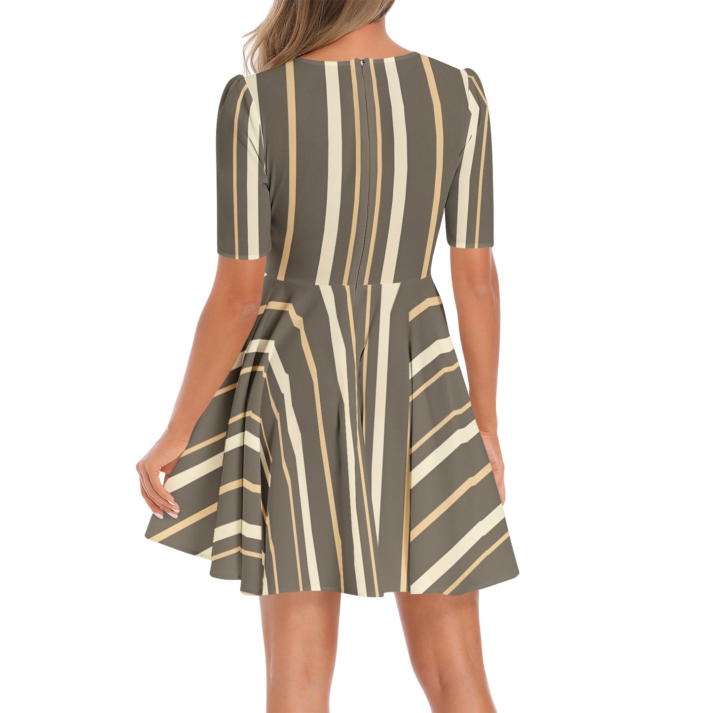 Short Sleeve Ruched Bust Flared Hem Dress