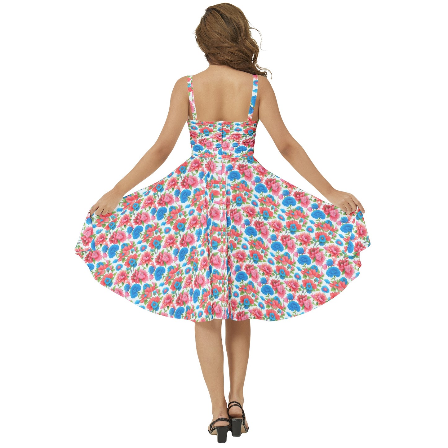 Sleeveless Square Neck Flare Hem Midi Dress