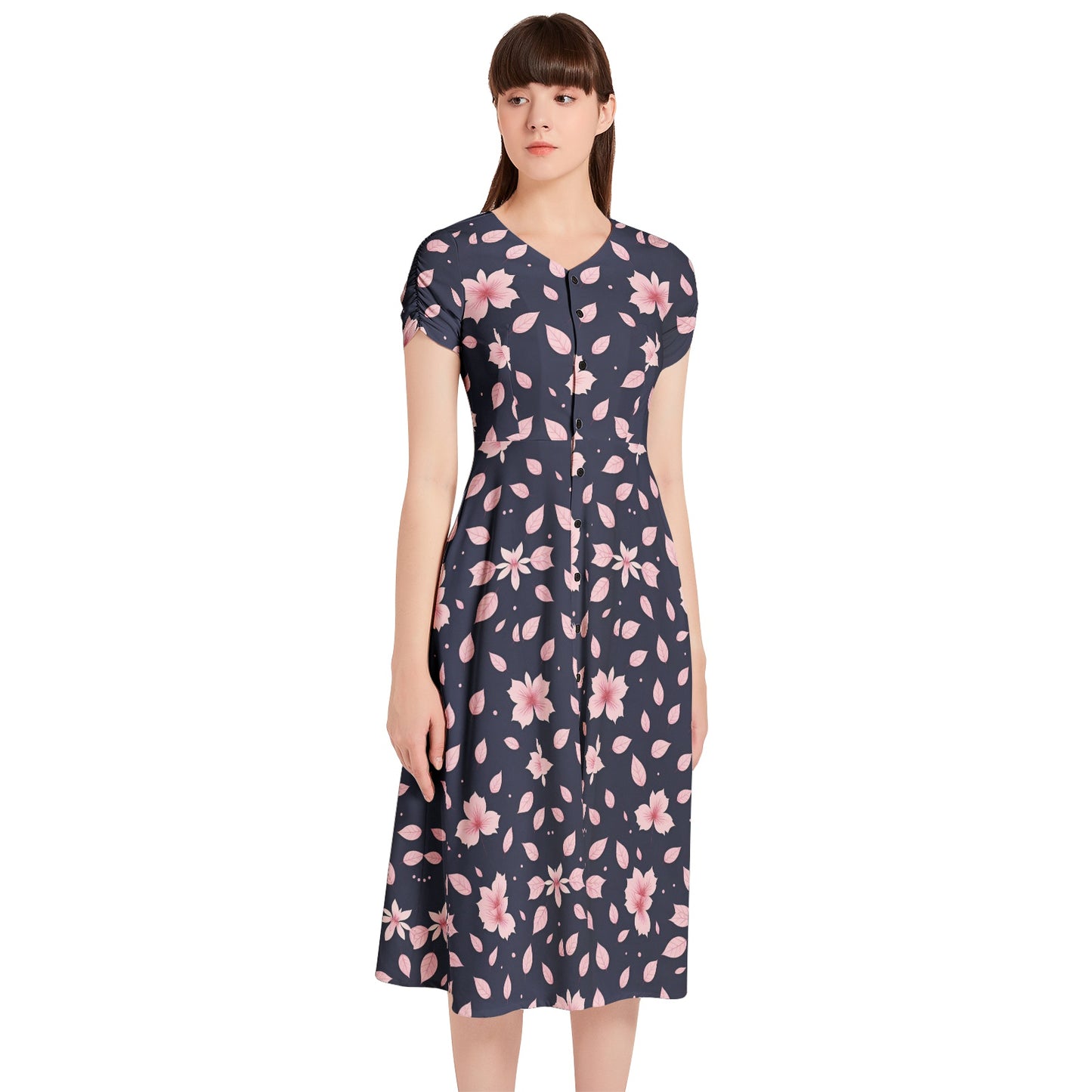 Puff Sleeve Button Through Dress