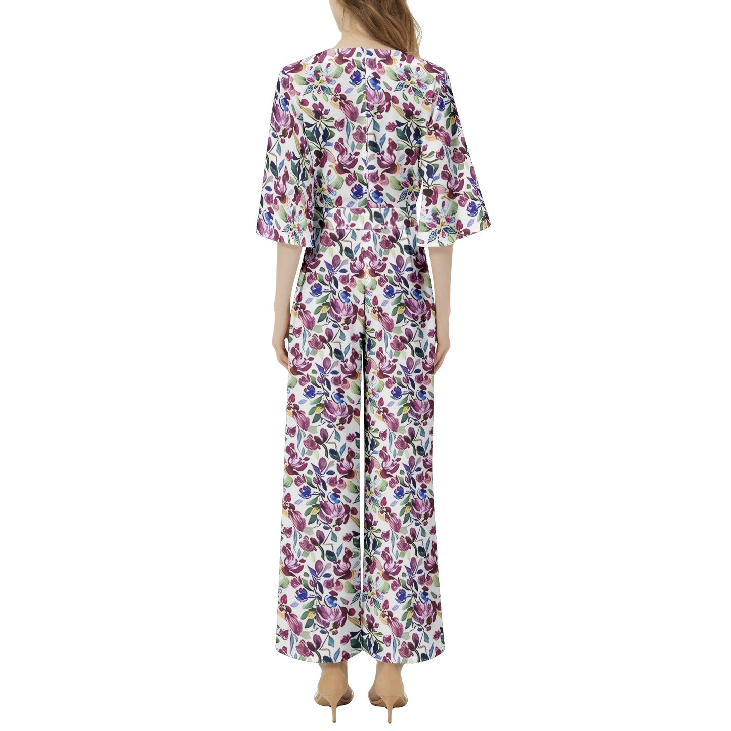 Dolman Sleeve Belted Wide Leg Jumpsuit