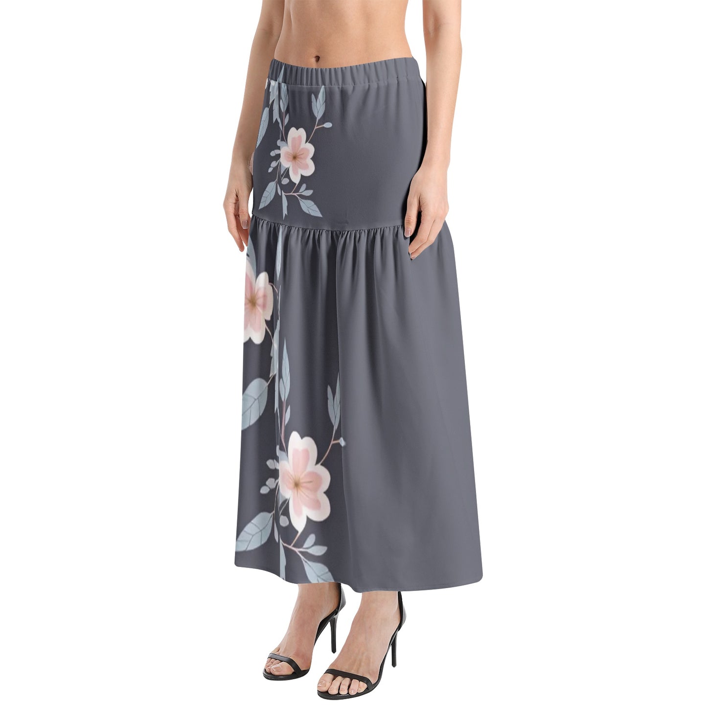Elastic Waist Ruffle Slit Hem Skirt