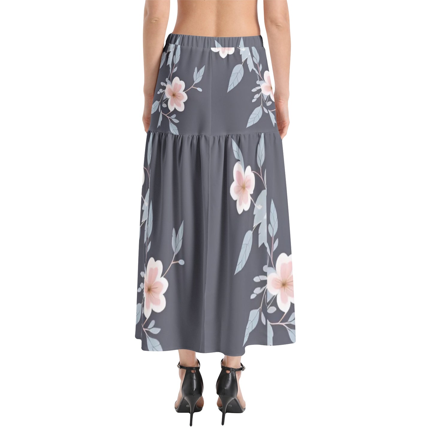 Elastic Waist Ruffle Slit Hem Skirt