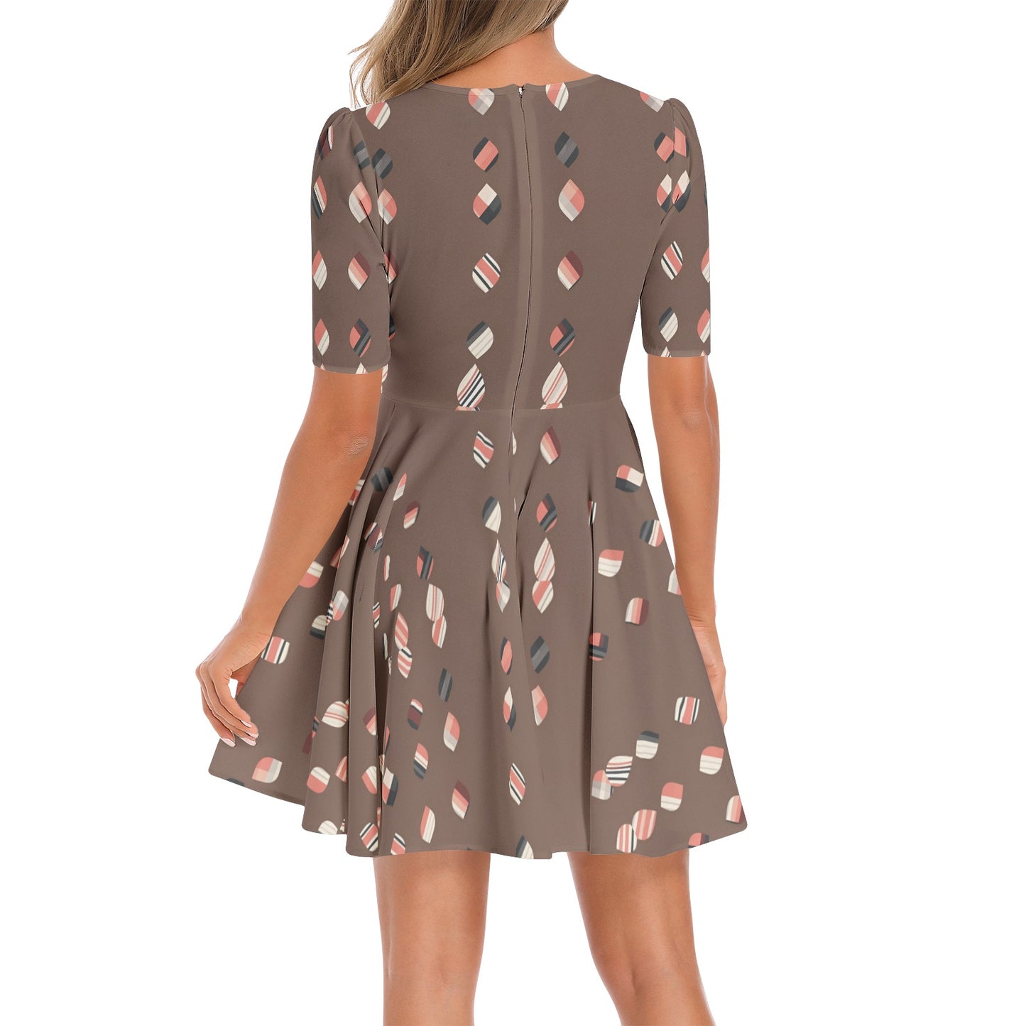 Short Sleeve Ruched Bust Flared Hem Dress