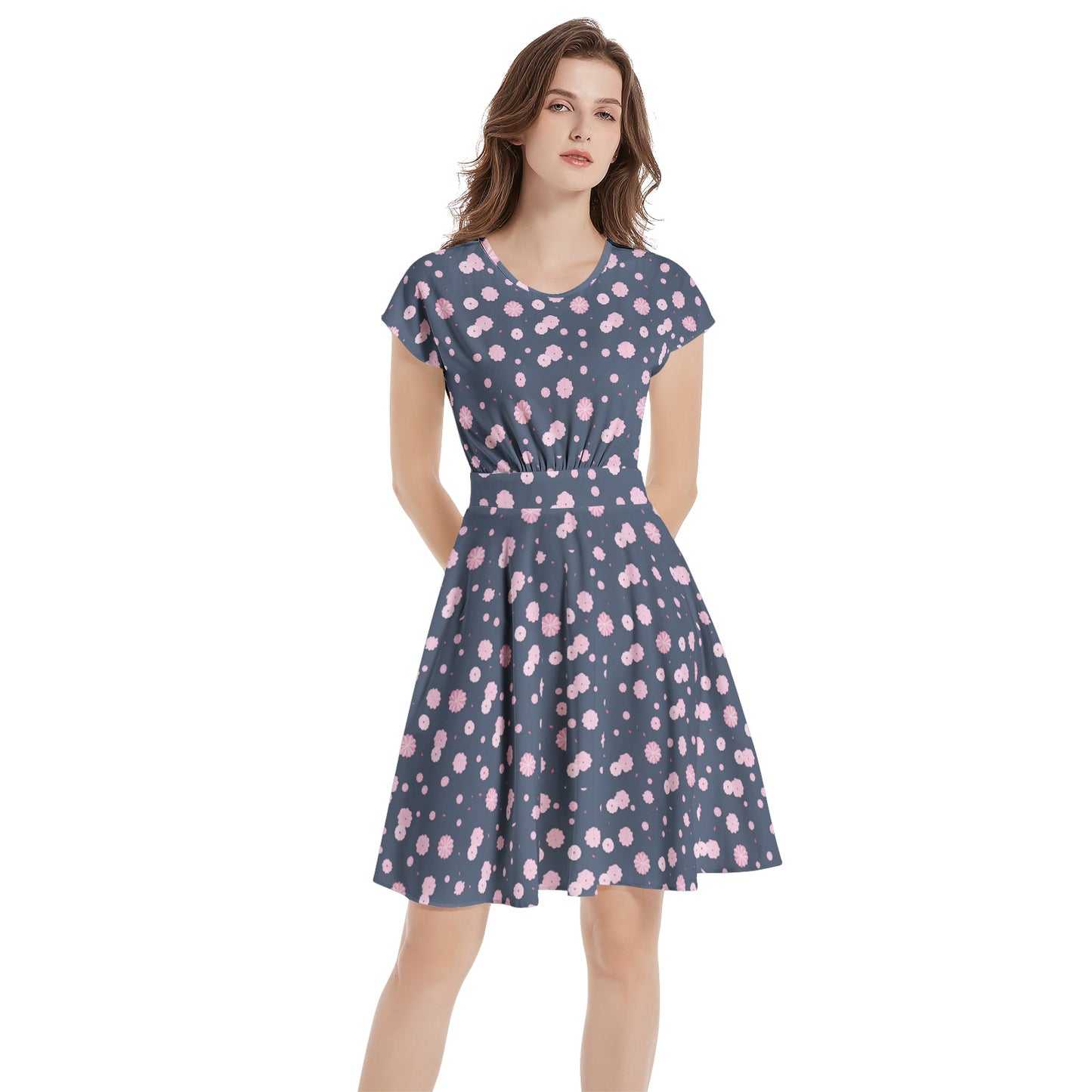 Short Sleeve Casual A-Line Midi Dress