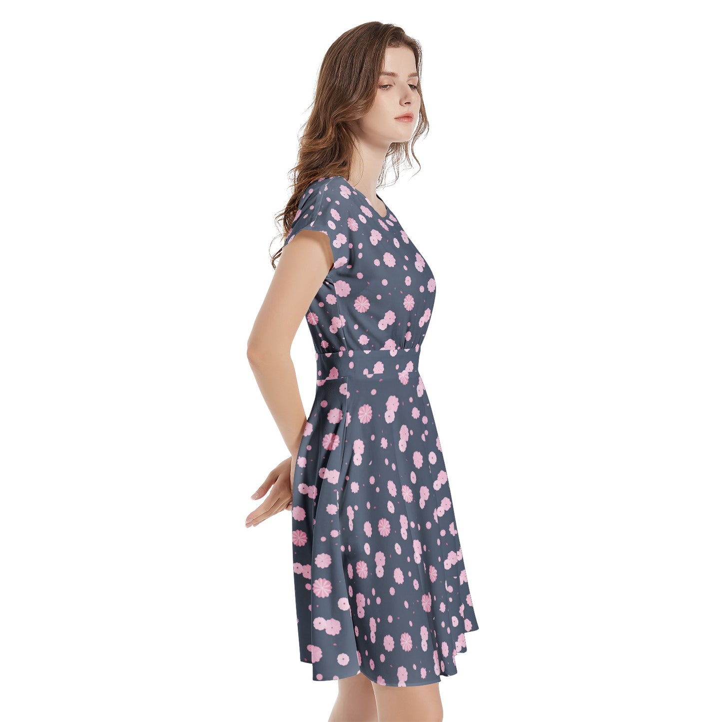 Short Sleeve Casual A-Line Midi Dress