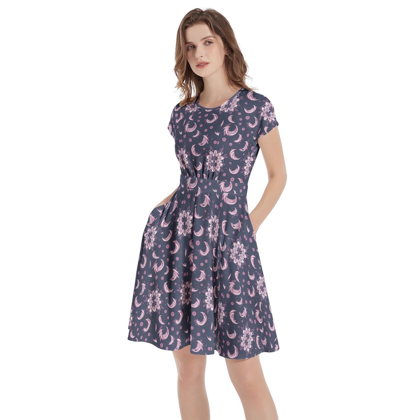 Short Sleeve Casual A-Line Midi Dress