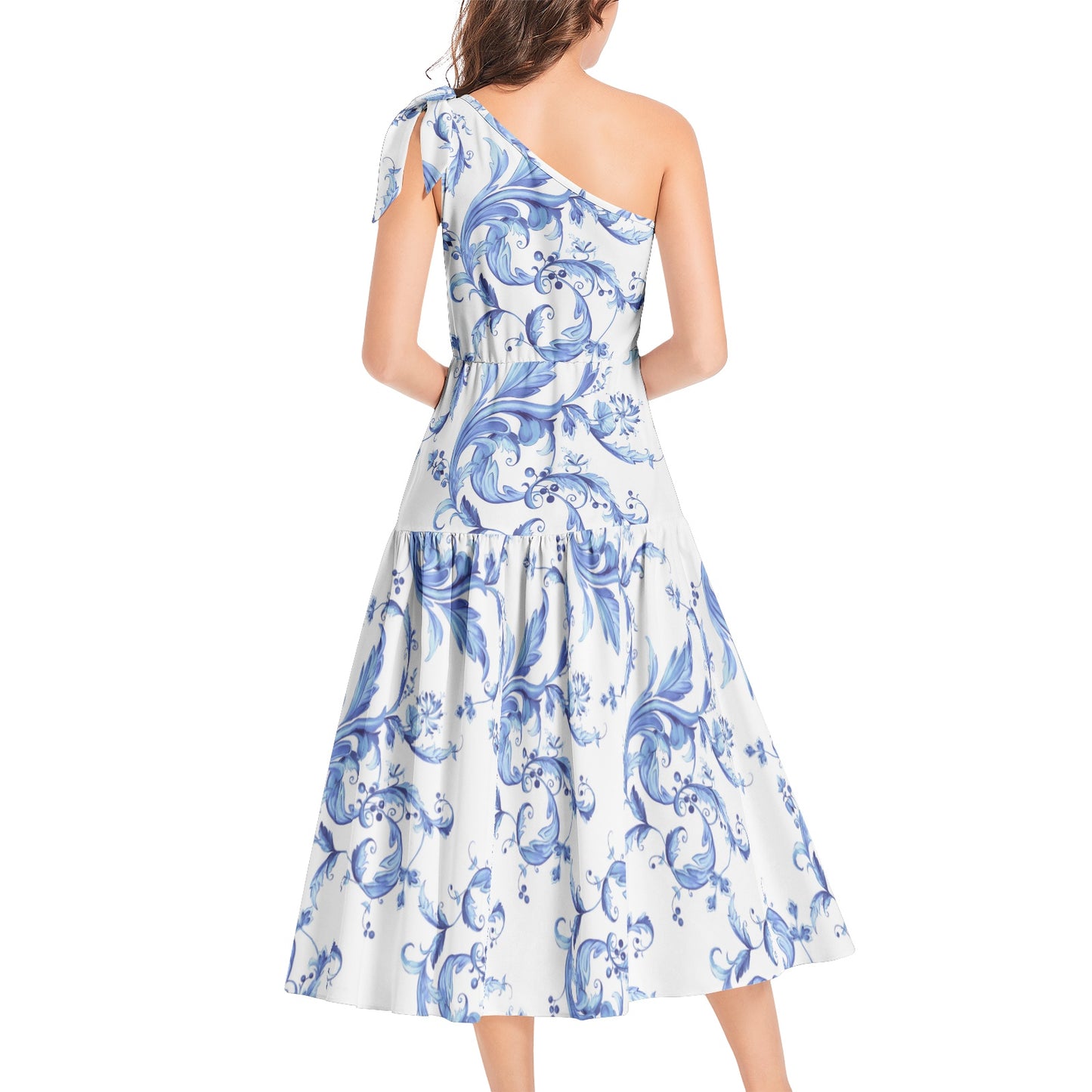 Ruffle Hem One Shoulder Midi Dress