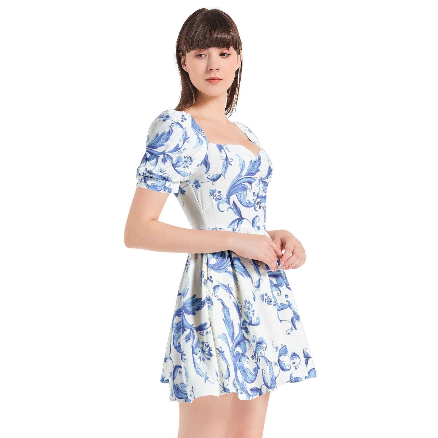 Puff Sleeve Sweetheart Neck Short Dress