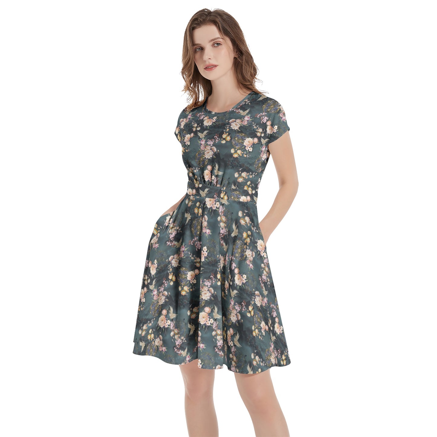 Short Sleeve  Casual A-Line Midi Dress