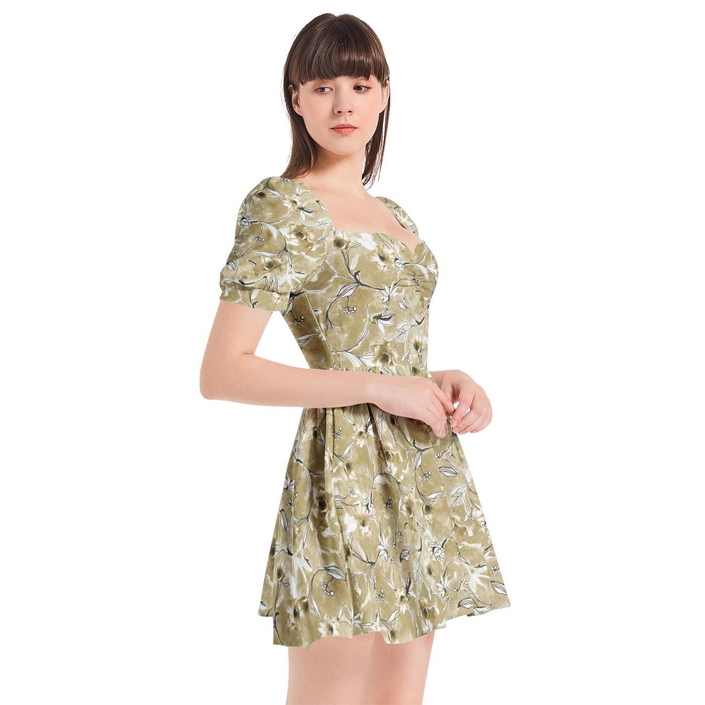 Puff Sleeve Sweetheart Neck Short Dress