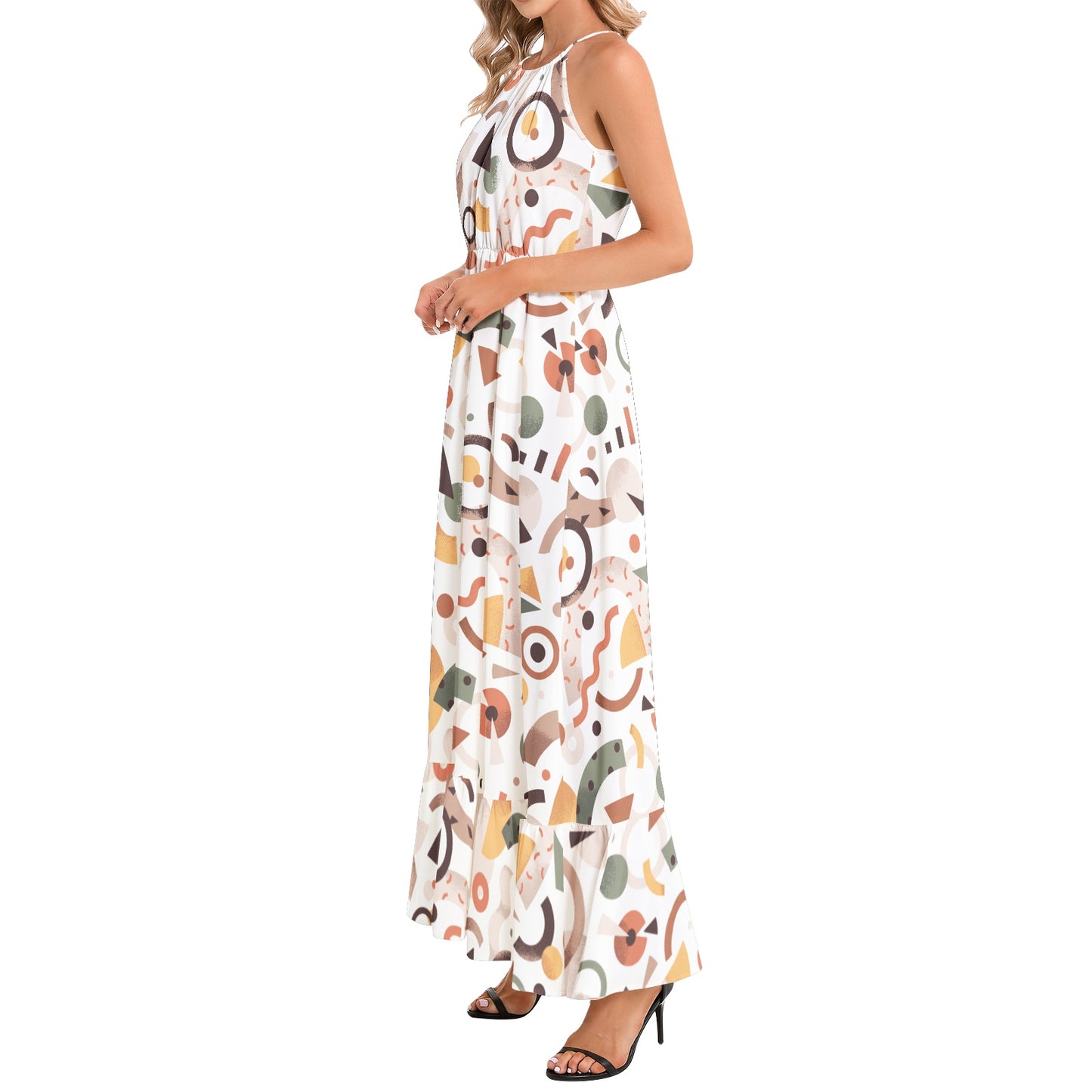 Ruffle Hem Halter Neck Maxi Dress