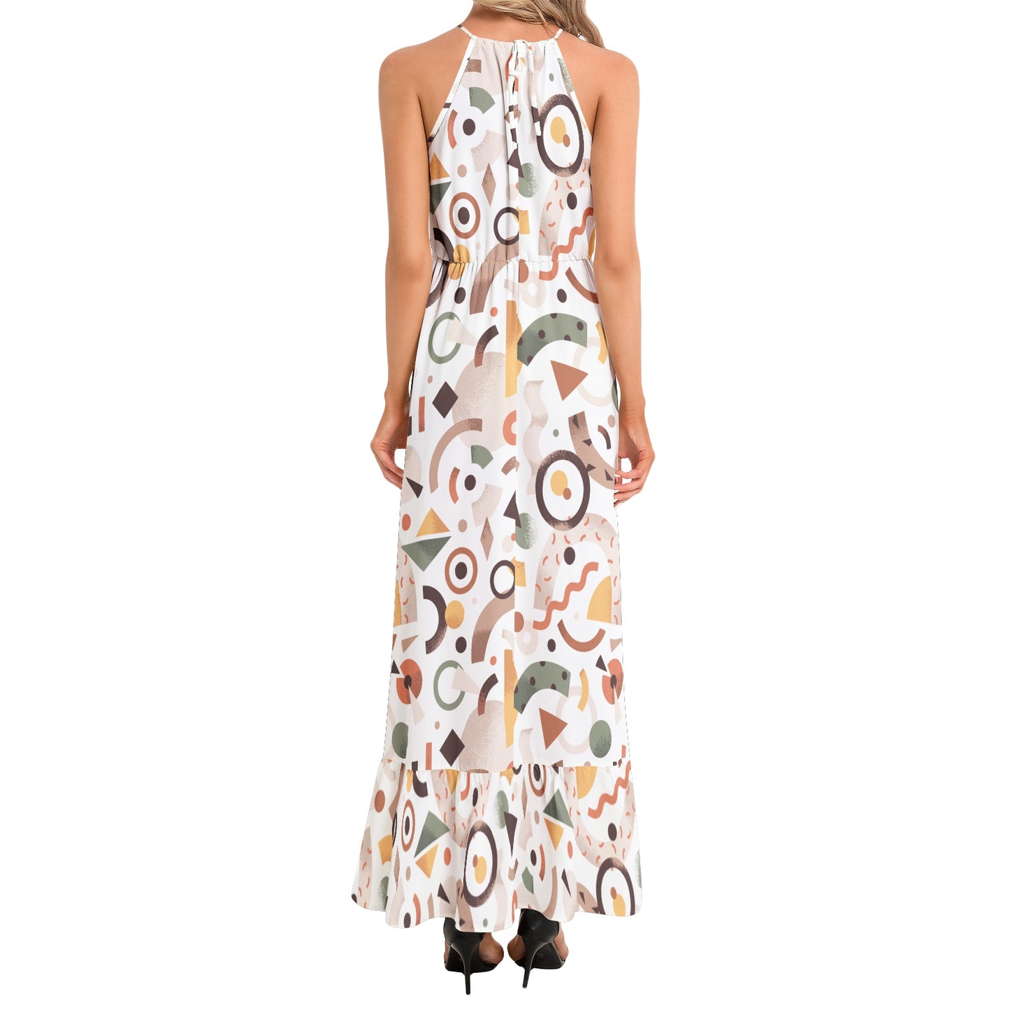 Ruffle Hem Halter Neck Maxi Dress