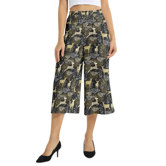 Elastic Waist Capris Wide Leg Pant