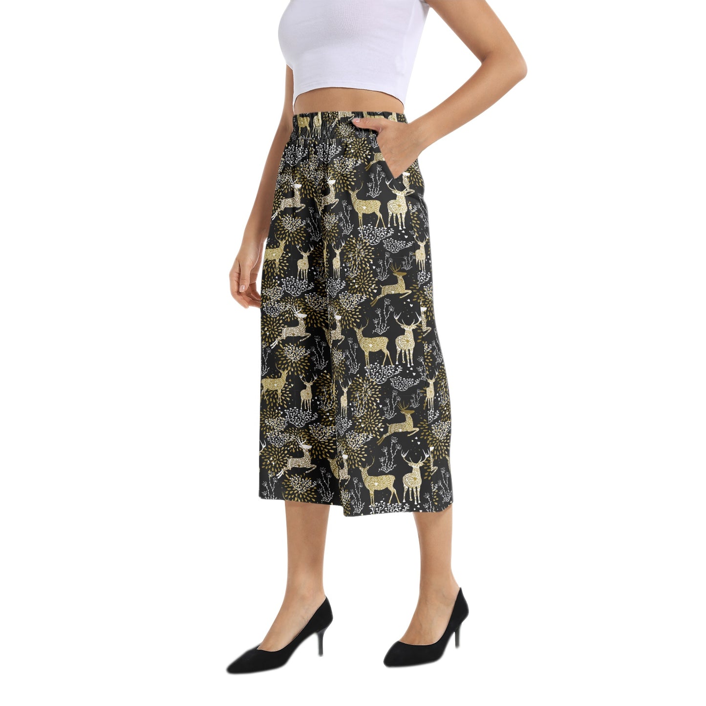 Elastic Waist Capris Wide Leg Pant